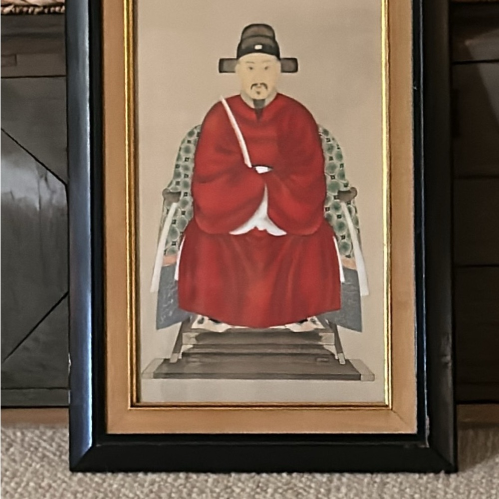 Elegant Red Portrait with Black and Gold Frame
